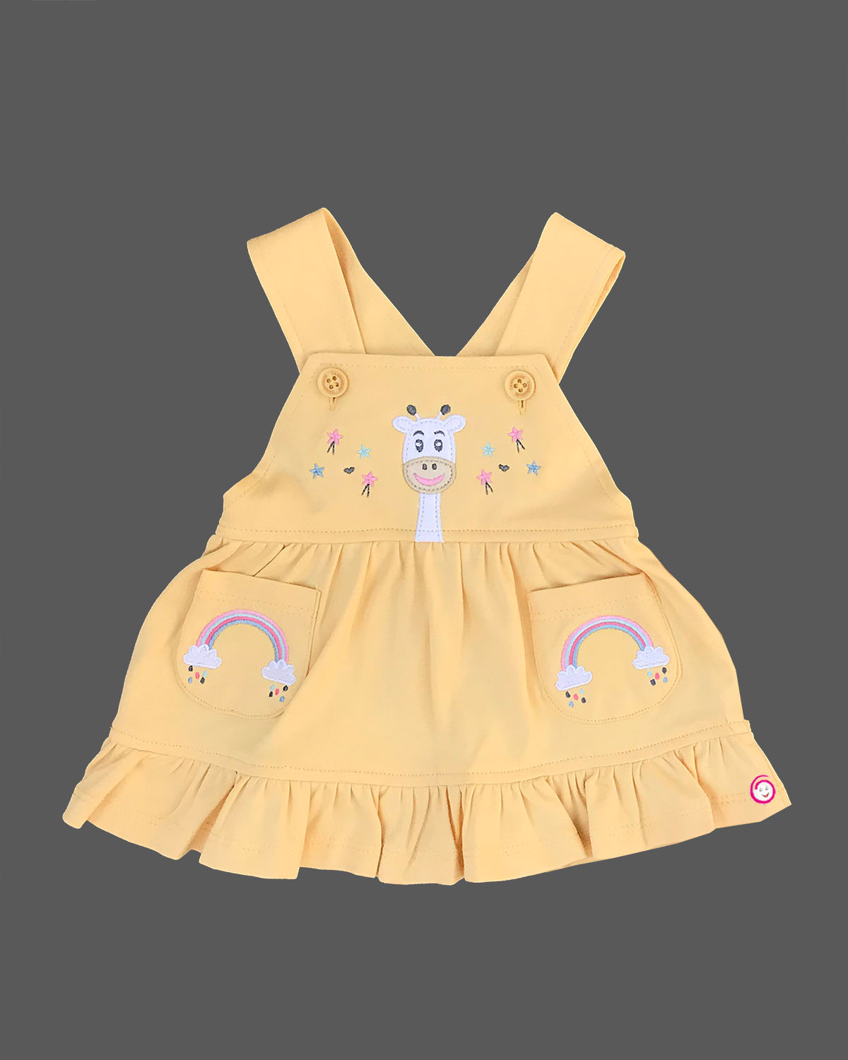 Girls puff sleeve tee with giraffe printed pinafore - Pastel Yellow