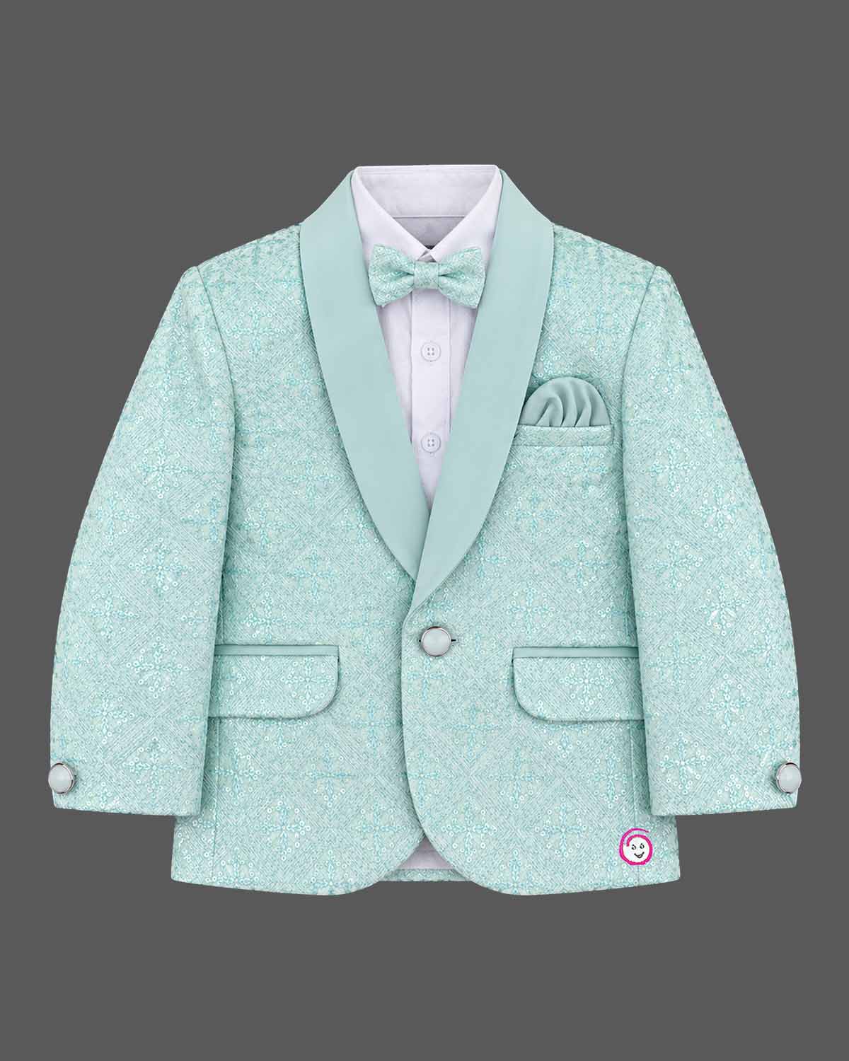 Textured blazer set with bowtie for boys, featuring party wear for boys design with soft lining.
