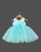 Girls ruffled with floral applique partywear frock - Sea Green