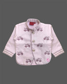 Boys lilac ethnic full sleeve kurta with auto embroidery motifs and mandarin collar paired with wine elastic waist dhoti pant
