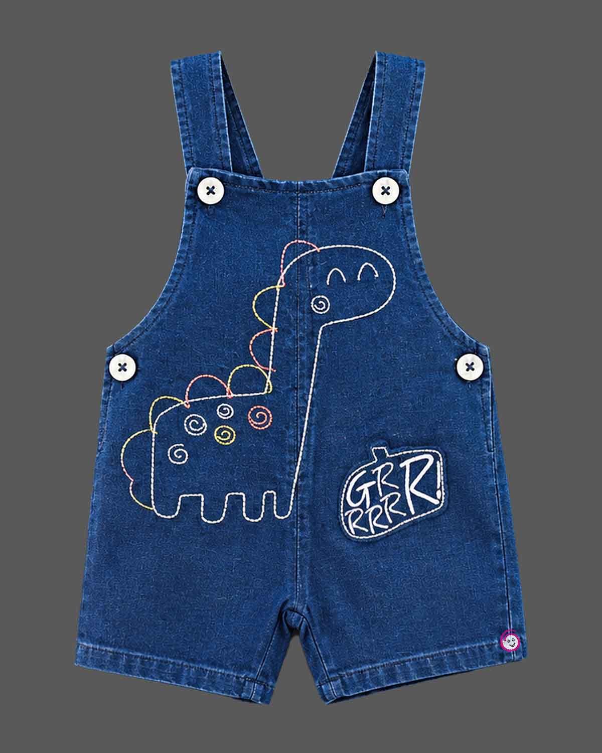 dungaree set for boys featuring dinosaur embroidery and graphic tee