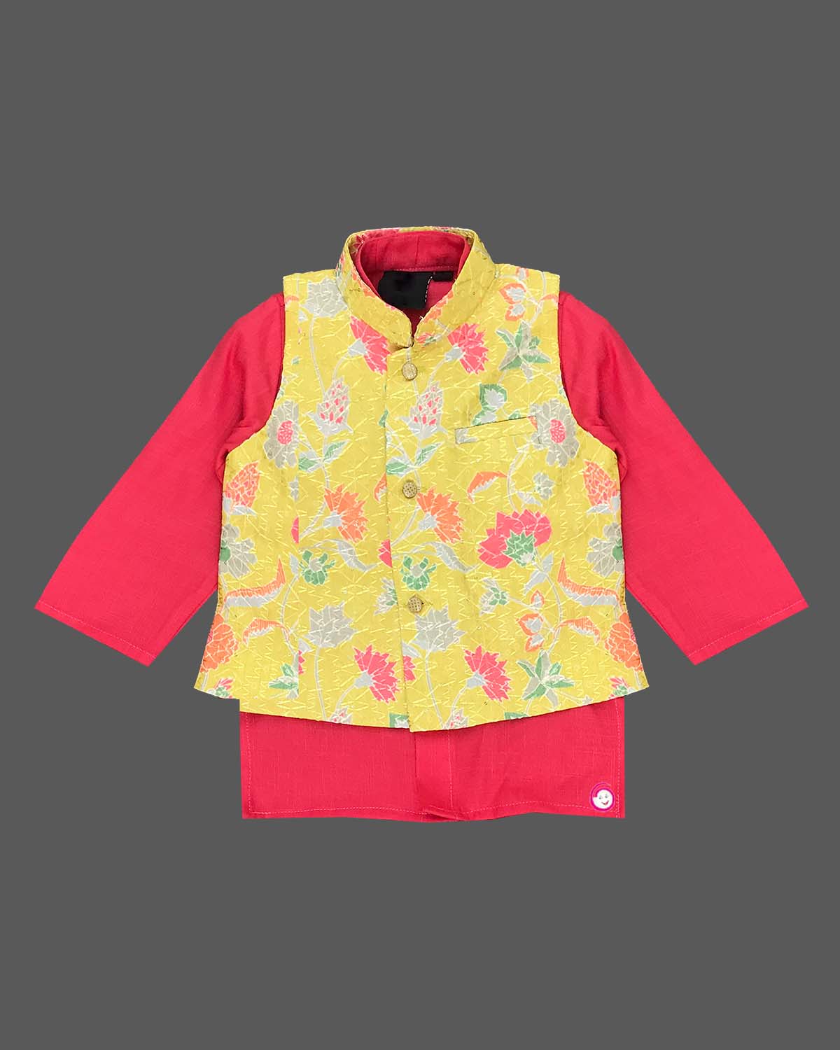 Boys colorful printed modi suit - Pink