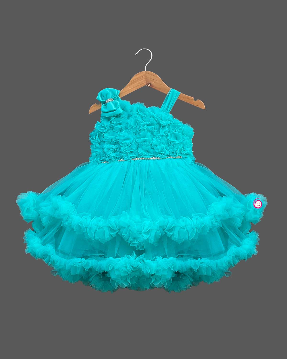 Girls elegant ruffled frock with tail - Sea Green