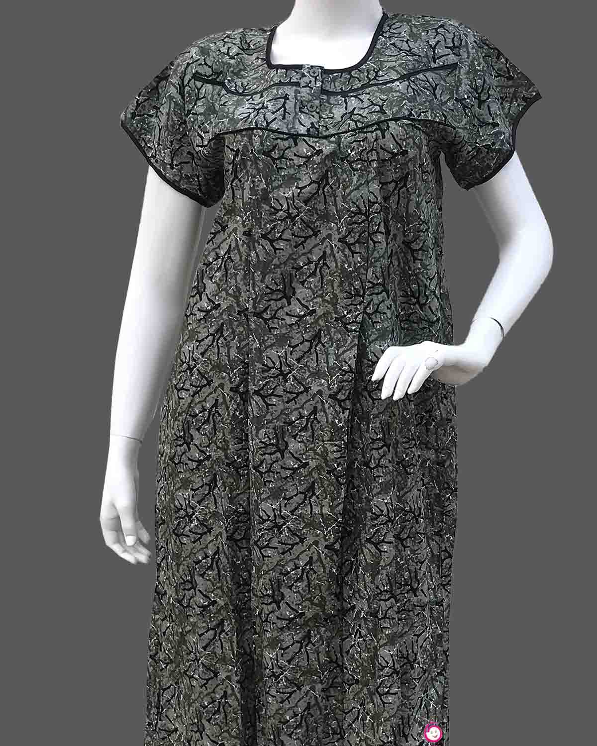 Maternity overall printed half sleeve nighty with zip - Dark Green