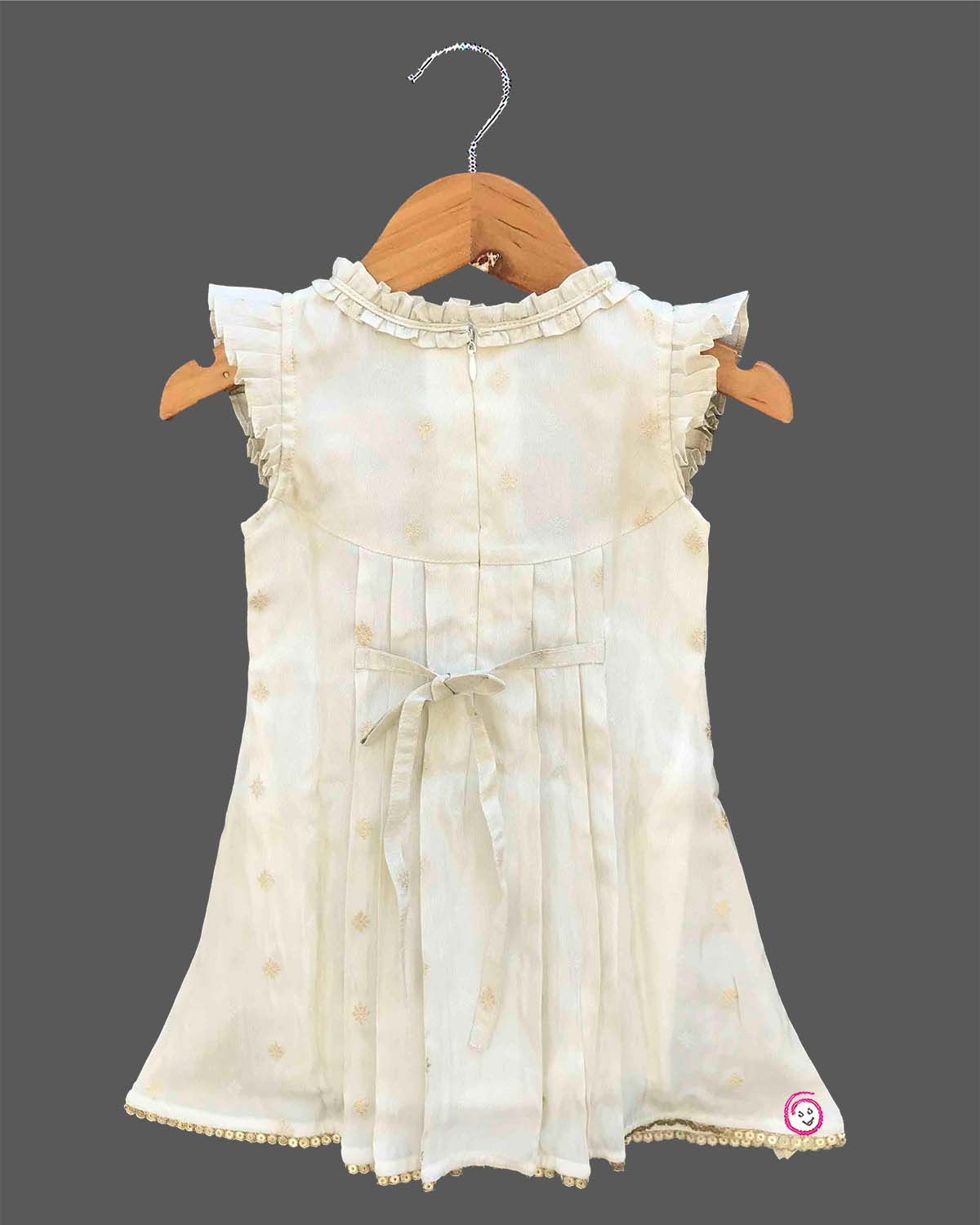 Toddler embellished infants frock and children western wear dress with frill sleeve for birthday party