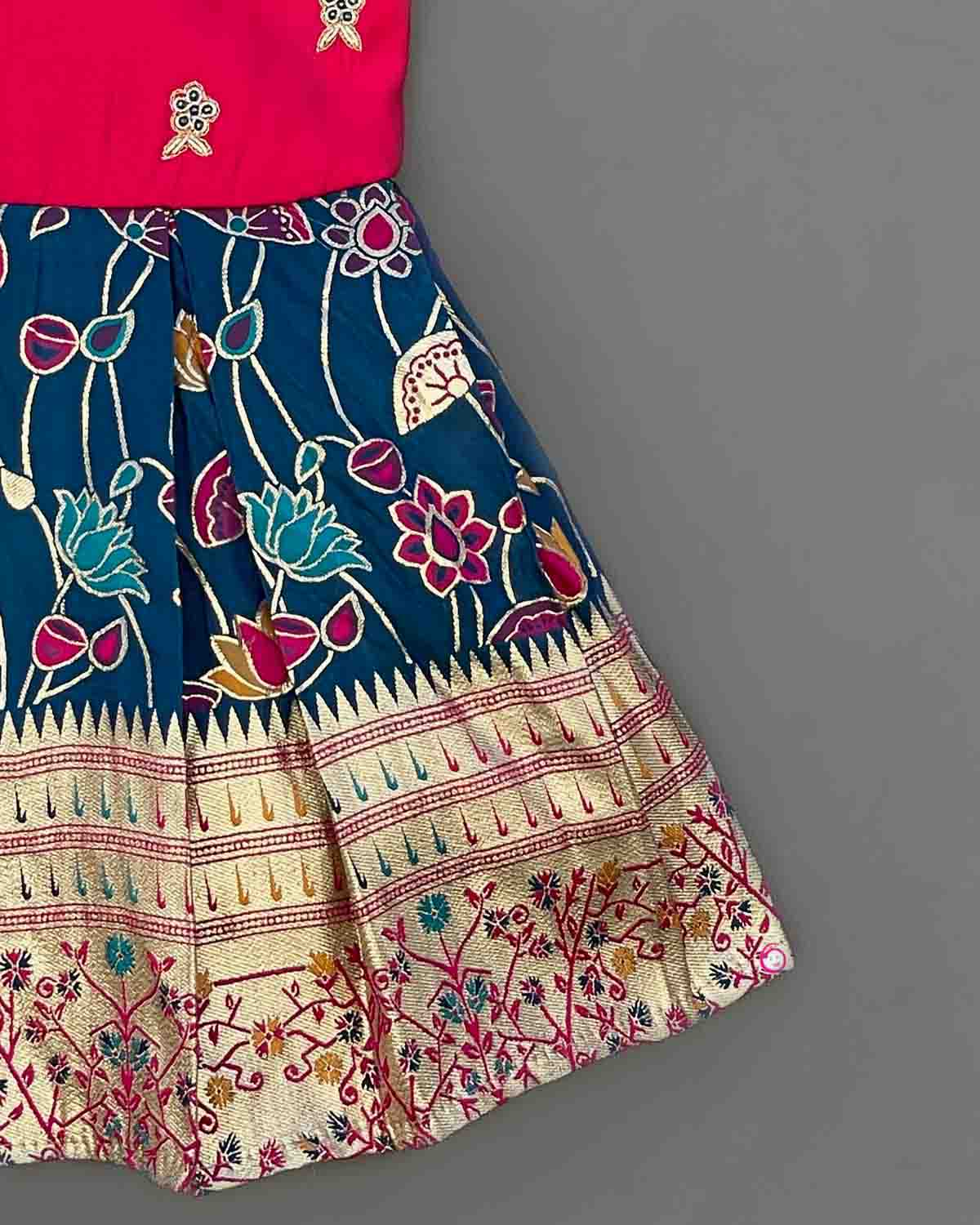 Girls floral printed traditional frock - Ariel Blue