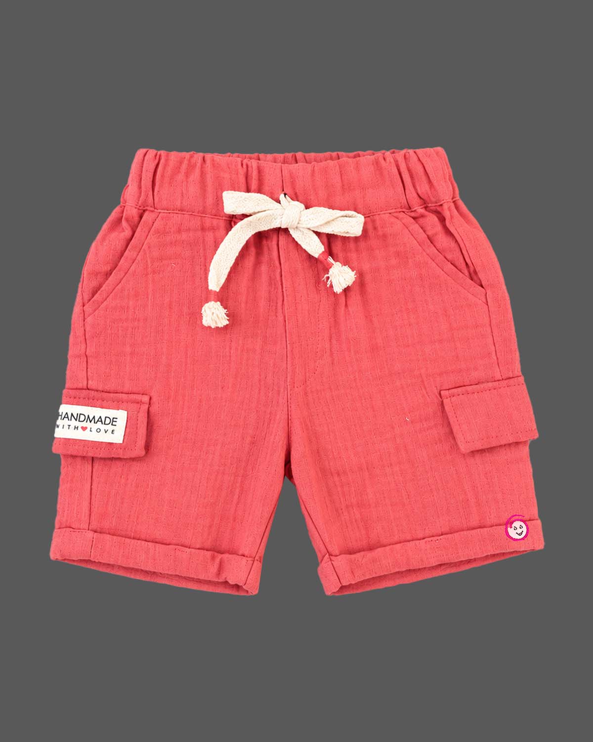 Toddler muslin embroidered button-down shirt and cargo shorts set for daily wear with shell embroidery.