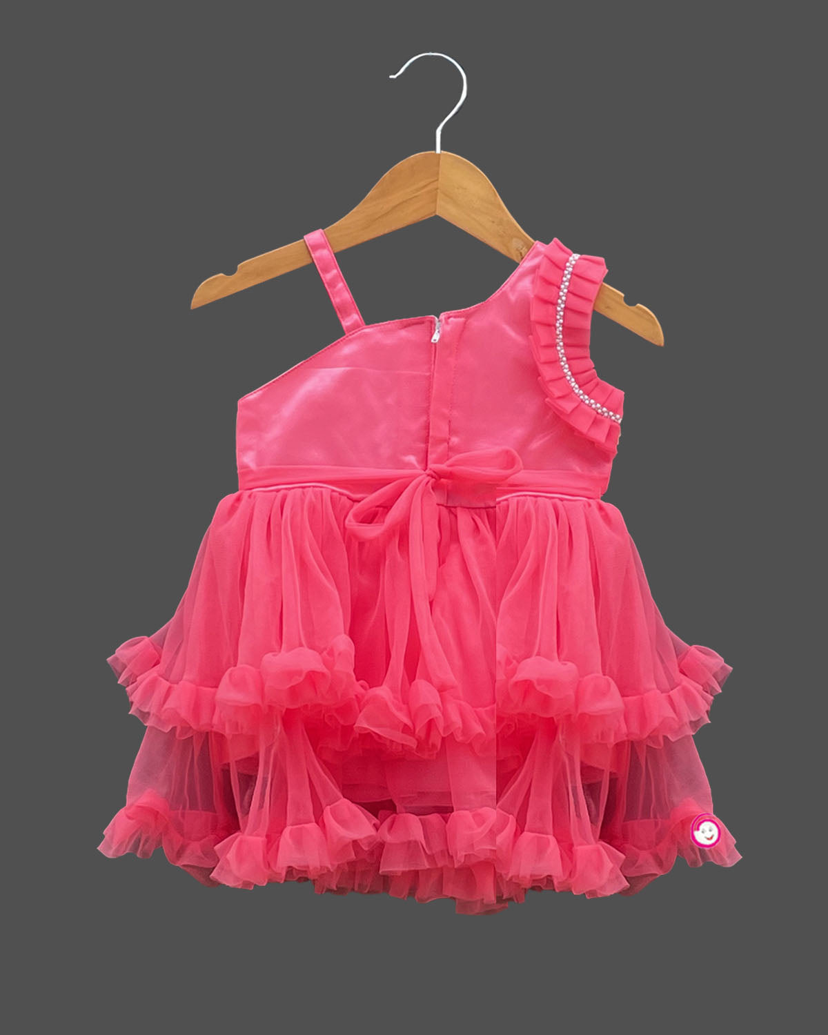 Girls party frock with asymmetric neck - Pink