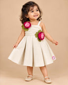 Toddler Pleated Fit-and-Flare Dress with shoulder strap and floral appliques