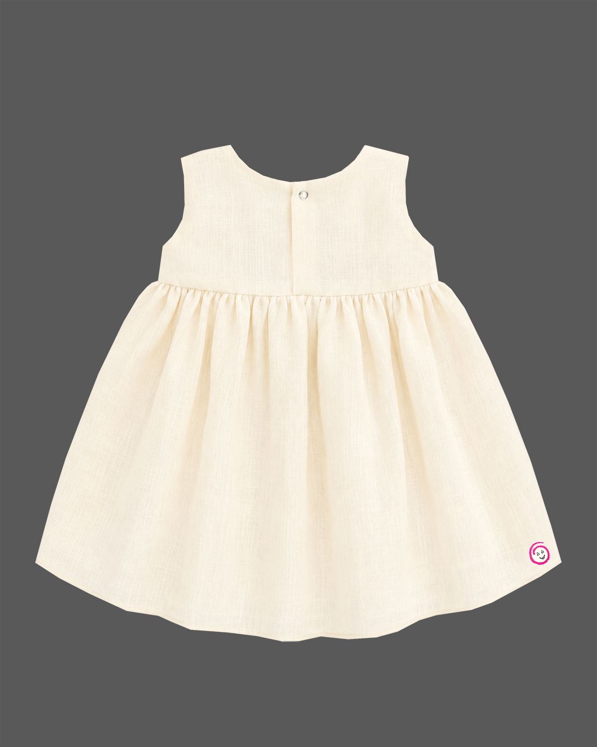 Sleeveless festive ethnic frock for toddler girls featuring a scalloped Peter Pan collar and small floral bodice detail.