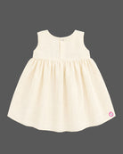 Sleeveless festive ethnic frock for toddler girls featuring a scalloped Peter Pan collar and small floral bodice detail.