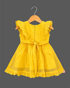 Hand embroidered pattu frock featuring floral applique bodice and frill sleeves