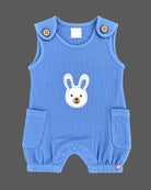 Infant cotton romper set featuring short sleeve t-shirt and cute bunny patch dungaree outfit for baby boys.