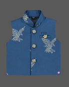 Kids sherwani set featuring golden eagle embroidery and mandarin collar for boys festive wear