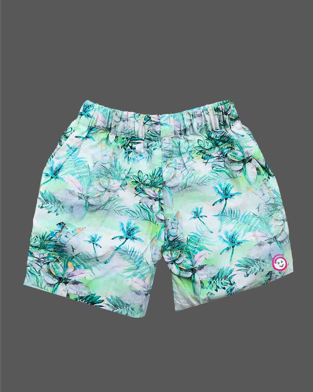 Kids short sleeve button up printed shirt with elastic waistband shorts outfit