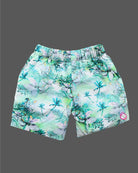 Kids short sleeve button up printed shirt with elastic waistband shorts outfit