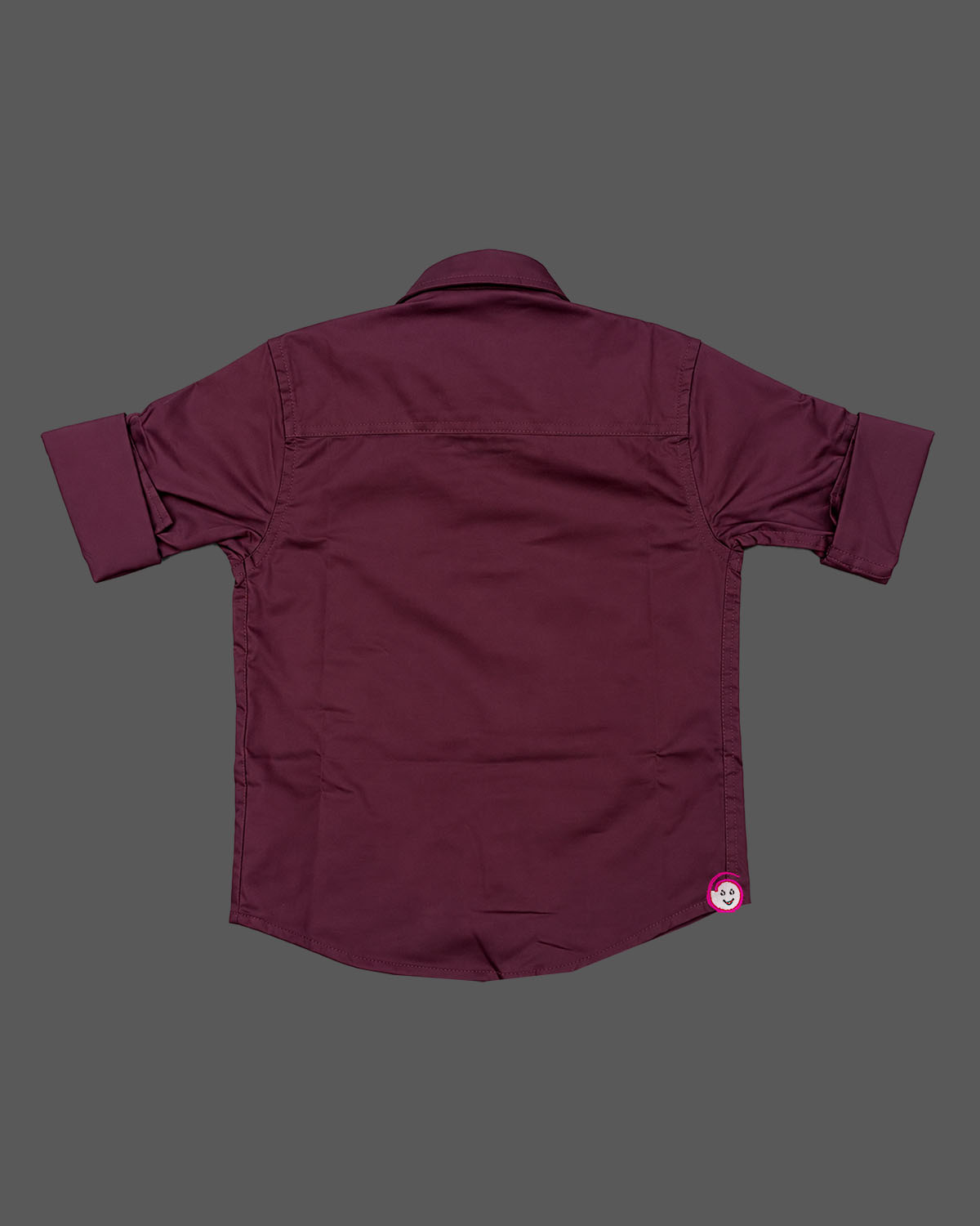Boys party wear embroidered button-down shirt with spread collar and roll-up sleeves.