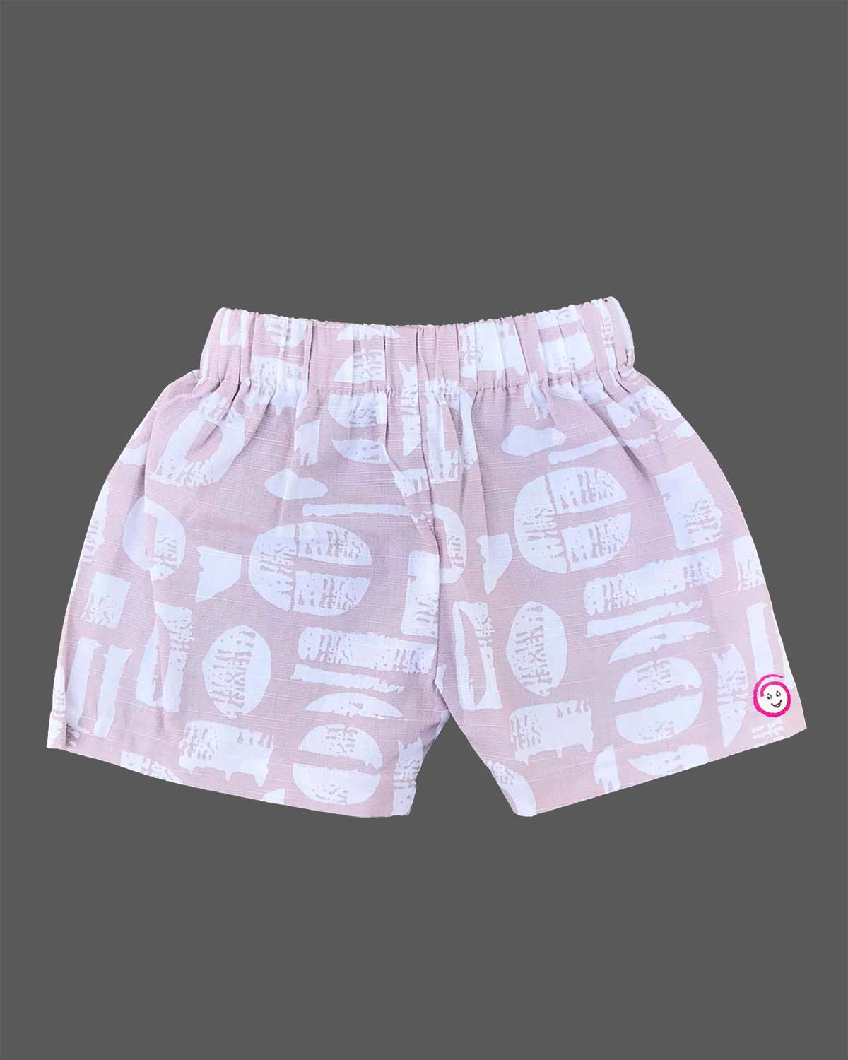 Mauve printed cotton button-down shirt with matching elasticated shorts baby boy top and shorts set for summer vacations, playdates, and park outings