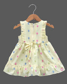 Baby girl cotton casual frock with shoulder ruffles and embroidered detailing for summer outings