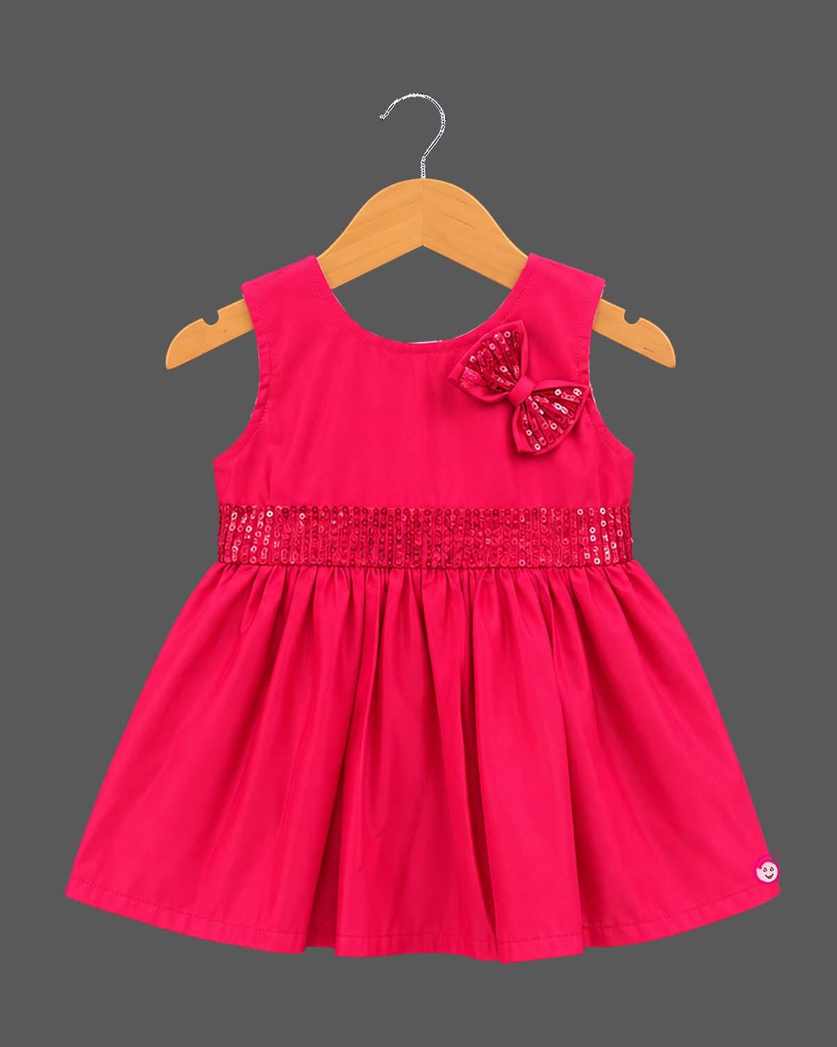 Toddler girl pleated fit-and-flare frock with sequin waist sash and shoulder bow for birthday party