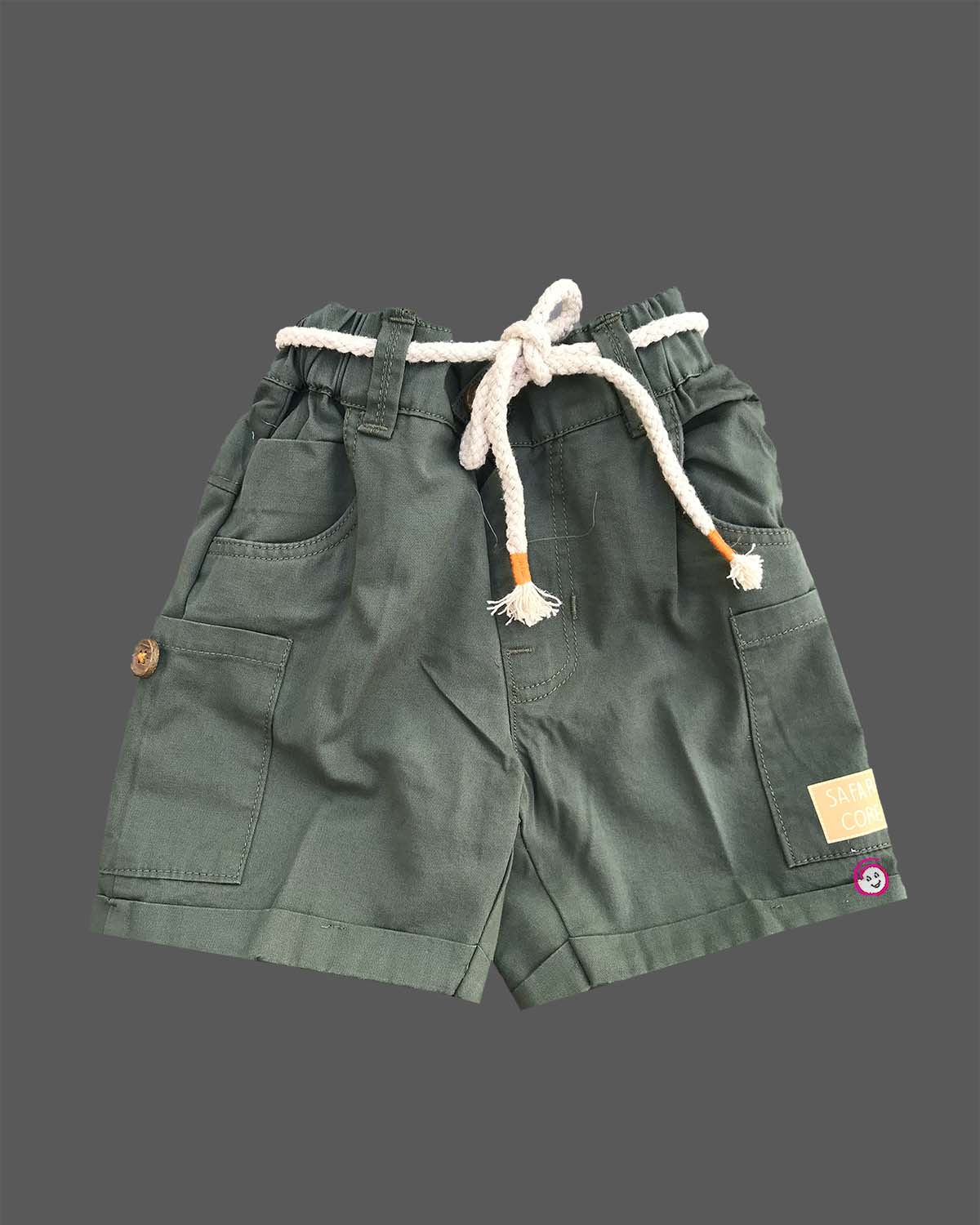 Toddler Boys Casual Outfit: Jungle Tiger Print Collared Shirt paired with Solid Drawstring Cargo Shorts