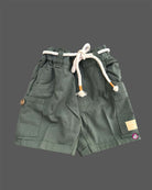 Toddler Boys Casual Outfit: Jungle Tiger Print Collared Shirt paired with Solid Drawstring Cargo Shorts