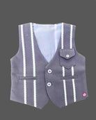 Grey striped waistcoat suit set with light blue shirt and bow tie for boys