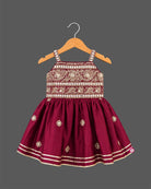 Infant silk patiyala set with embroidered sleeveless top and dhoti pants for festive wear