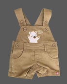 Adorable junior menswear bear face printed t-shirt paired with embroidered corduroy dungaree shorts