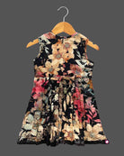 Girls Floral Printed Casual Frock - Black