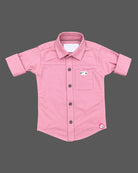 Boys cotton button-up shirt with chest pocket and graphic printed short sleeve inner t-shirt set
