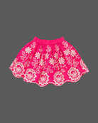 Toddler girl embroidered crop top and pleated skirt set featuring floral threadwork and structured vest layer
