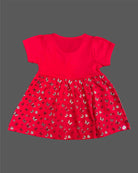 Infants frock with printed flared skirt and button detailing on top for daily casual wear