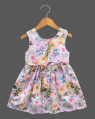 Sleeveless Tropical Seashell Print Casual Frock with Gem Waist Accent for Girls