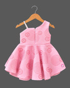 Baby girl silk frocks for baby girl with one shoulder strap and circular print for festive events
