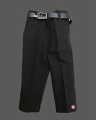 Dapper two-piece set for little gentleman featuring a textured notch-collar shirt with embroidered chest patches, paired with tailored pant and a buckle belt.