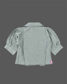Little girl embroidered pocket shirt with elbow sleeve for garden party wear