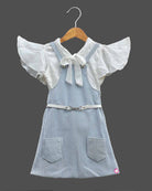 Girls butterfly sleeve line printed pinafore - Blue