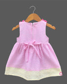 Little princess checked cotton casual frock with embroidered dessert motif and gathered skirt for comfortable everyday kids fashion