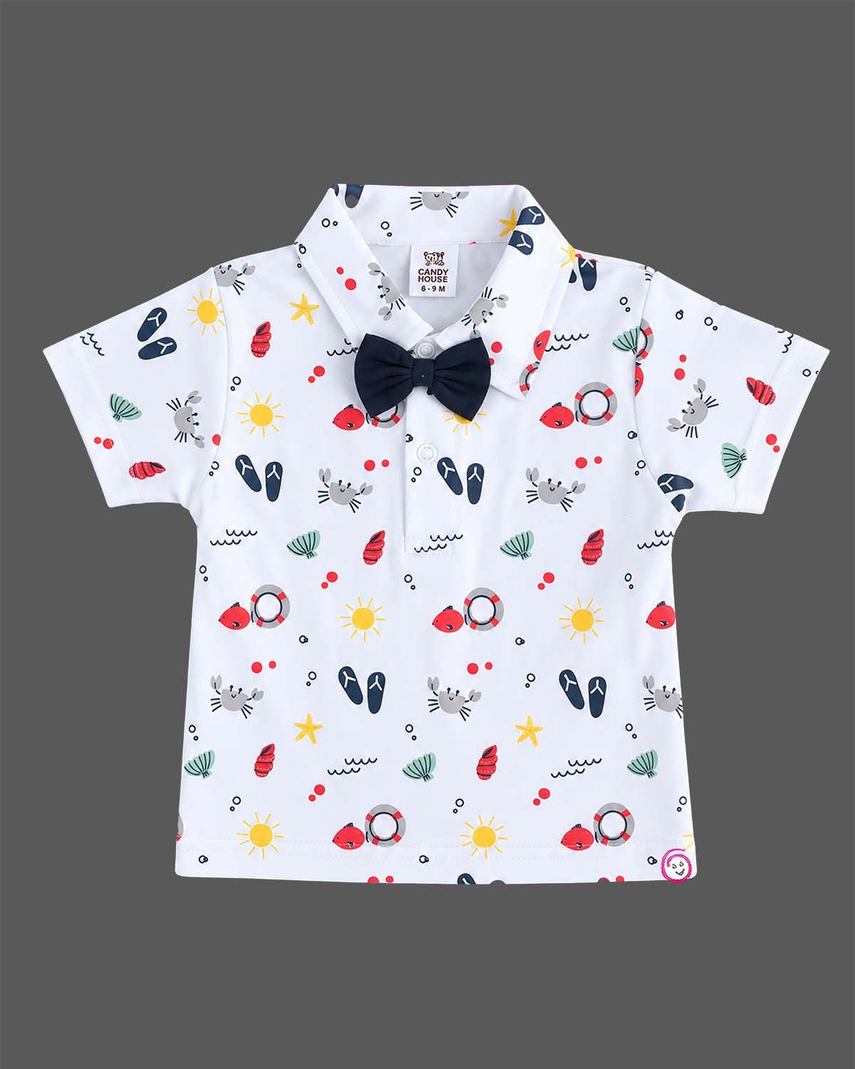 Toddler printed cotton suspender set with bow shirt for party wear