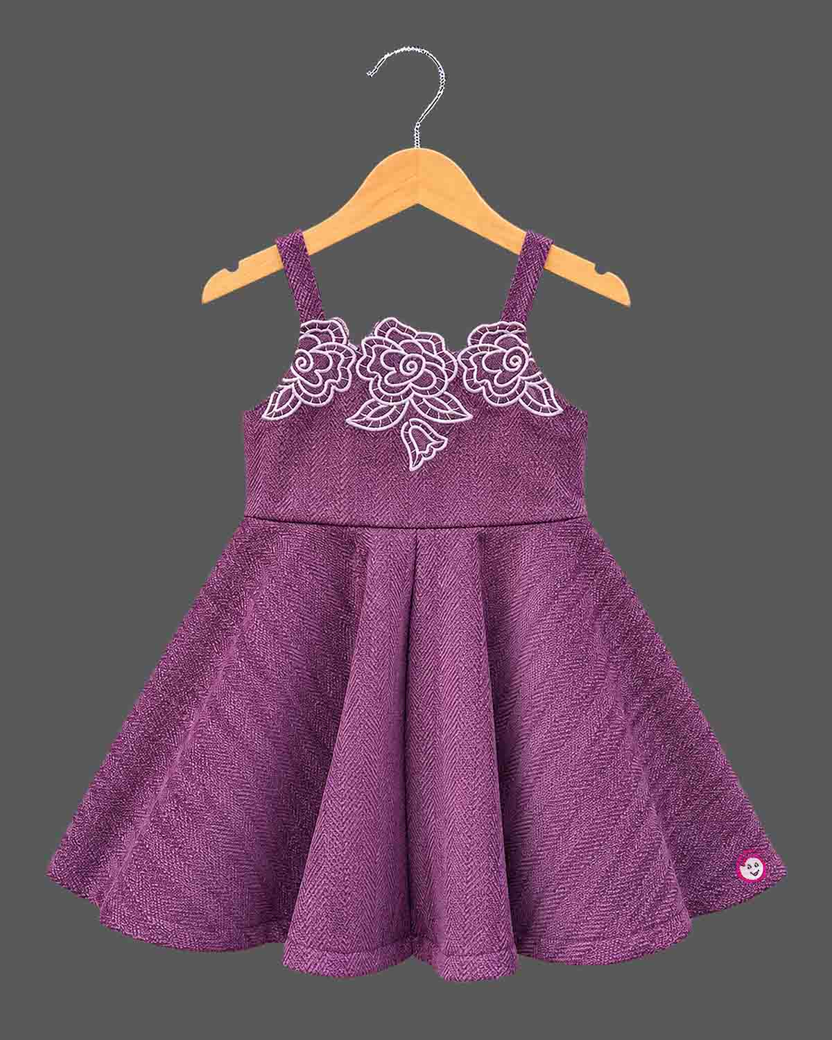 Toddler Girl Pleated Fit-and-Flare Dress for Birthday Parties and Family Dinners featuring floral chest embroidery