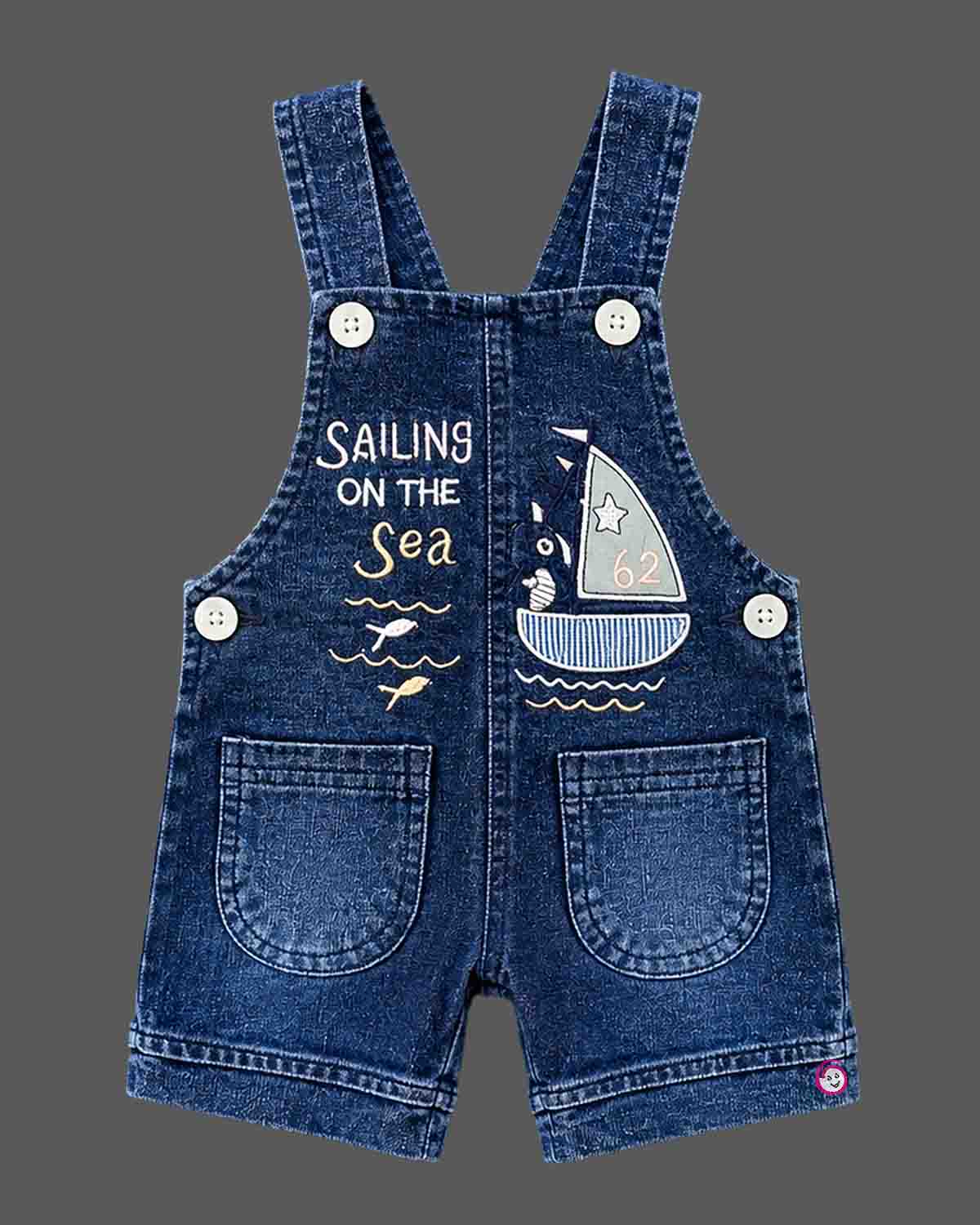 dungaree set for boys featuring sailboat embroidery and matching printed tee