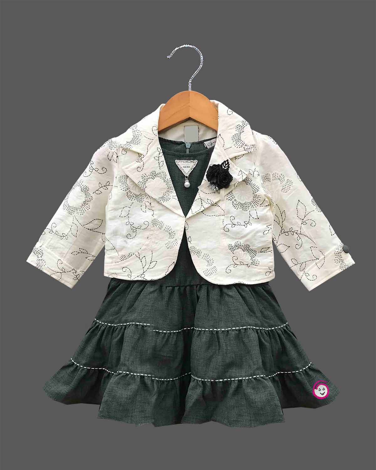 Little princess layered frock with printed jacket for girls western party wear