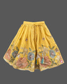 Embroidered lehenga choli for kids featuring scalloped floral sequin work and drawstring tassel ties