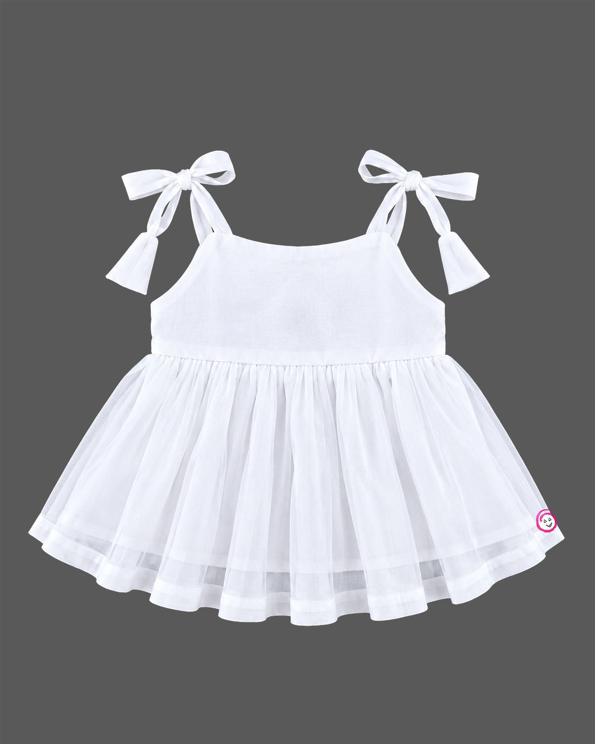 Baby girl tie strap net top with bow accent for party wear and baby clothes collection