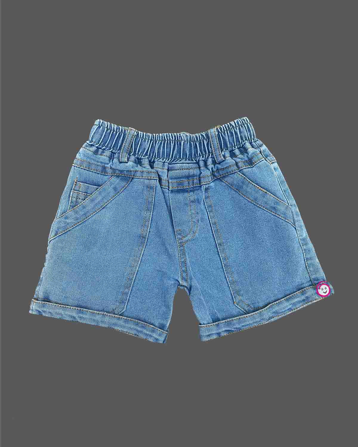 Bright orange graphic t-shirt with ice cream truck print and light wash blue denim elasticated shorts baby boy top and shorts set for summer vacations, playdates, and park outings