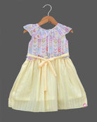 Girls leaf printed casual frock - Light Yellow