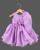 Lavender sequin net toddler party frock with big shoulder bow and flower accent for girls