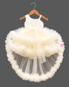 Embellished asymmetrical tulle silk frocks for baby girl featuring ruffled high-low hem.