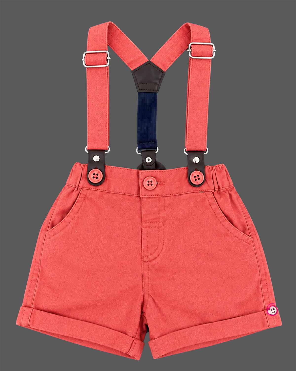 Charming infant suspender set with printed shirt and bow for party wear
